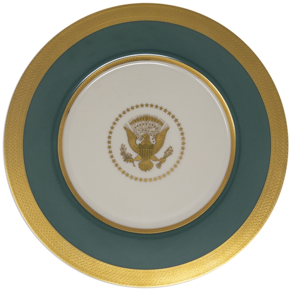 Very Rare Harry S. Truman White House Service Plate Measuring 11.375'' -- Plate Features the New 1945 Presidential Seal, in Fine Condition With the 24kt Gold Rim